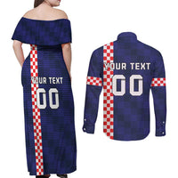 Custom Croatia Volleyball Couples Matching Off Shoulder Maxi Dress and Long Sleeve Button Shirt Go Champions Sahovnica