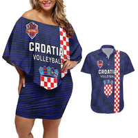 Custom Croatia Volleyball Couples Matching Off Shoulder Short Dress and Hawaiian Shirt Go Champions Sahovnica