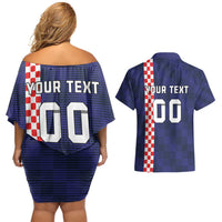 Custom Croatia Volleyball Couples Matching Off Shoulder Short Dress and Hawaiian Shirt Go Champions Sahovnica