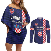 Custom Croatia Volleyball Couples Matching Off Shoulder Short Dress and Long Sleeve Button Shirt Go Champions Sahovnica