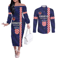 Custom Croatia Volleyball Couples Matching Off The Shoulder Long Sleeve Dress and Long Sleeve Button Shirt Go Champions Sahovnica