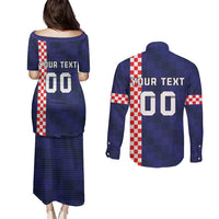 Custom Croatia Volleyball Couples Matching Puletasi and Long Sleeve Button Shirt Go Champions Sahovnica