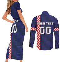 Custom Croatia Volleyball Couples Matching Short Sleeve Bodycon Dress and Long Sleeve Button Shirt Go Champions Sahovnica