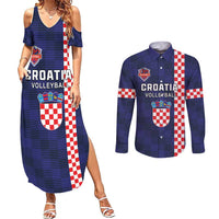 Custom Croatia Volleyball Couples Matching Summer Maxi Dress and Long Sleeve Button Shirt Go Champions Sahovnica
