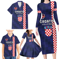 Custom Croatia Volleyball Family Matching Long Sleeve Bodycon Dress and Hawaiian Shirt Go Champions Sahovnica