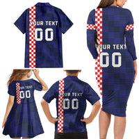 Custom Croatia Volleyball Family Matching Long Sleeve Bodycon Dress and Hawaiian Shirt Go Champions Sahovnica