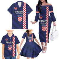 Custom Croatia Volleyball Family Matching Off The Shoulder Long Sleeve Dress and Hawaiian Shirt Go Champions Sahovnica
