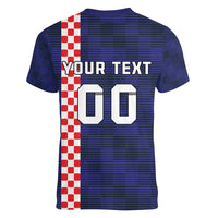 Custom Croatia Volleyball Women V-Neck T-Shirt Go Champions Sahovnica