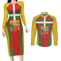 Basque Country Couples Matching Long Sleeve Bodycon Dress and Long Sleeve Button Shirt Zazpiak Bat Flag Style