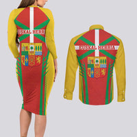 Basque Country Couples Matching Long Sleeve Bodycon Dress and Long Sleeve Button Shirt Zazpiak Bat Flag Style