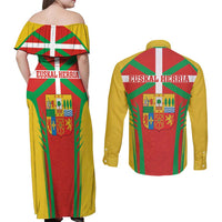 Basque Country Couples Matching Off Shoulder Maxi Dress and Long Sleeve Button Shirt Zazpiak Bat Flag Style