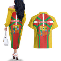 Basque Country Couples Matching Off The Shoulder Long Sleeve Dress and Hawaiian Shirt Zazpiak Bat Flag Style
