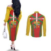 Basque Country Couples Matching Off The Shoulder Long Sleeve Dress and Long Sleeve Button Shirt Zazpiak Bat Flag Style