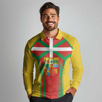 Basque Country Long Sleeve Polo Shirt Zazpiak Bat Flag Style