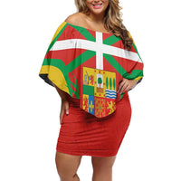 Basque Country Off Shoulder Short Dress Zazpiak Bat Flag Style