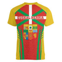 Basque Country Women V-Neck T-Shirt Zazpiak Bat Flag Style