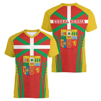 Basque Country Women V-Neck T-Shirt Zazpiak Bat Flag Style