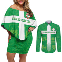 Custom Basque Euskadi Football Couples Matching Off Shoulder Short Dress and Long Sleeve Button Shirt Euskal Selekzioa Go Champion