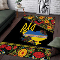 Petrykivka Ukrainian Folk Pattern Area Rug Golden Trident With Map