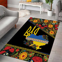 Petrykivka Ukrainian Folk Pattern Area Rug Golden Trident With Map