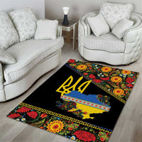 Petrykivka Ukrainian Folk Pattern Area Rug Golden Trident With Map