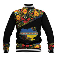 Petrykivka Ukrainian Folk Pattern Baseball Jacket Golden Trident With Map
