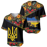 Petrykivka Ukrainian Folk Pattern Baseball Jersey Golden Trident With Map