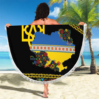 Petrykivka Ukrainian Folk Pattern Beach Blanket Golden Trident With Map