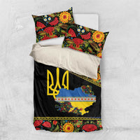 Petrykivka Ukrainian Folk Pattern Bedding Set Golden Trident With Map