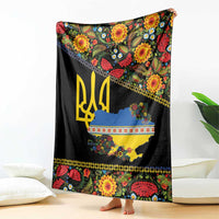 Petrykivka Ukrainian Folk Pattern Blanket Golden Trident With Map