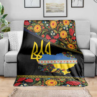 Petrykivka Ukrainian Folk Pattern Blanket Golden Trident With Map
