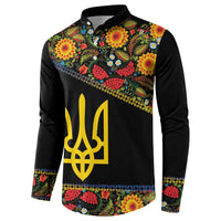Petrykivka Ukrainian Folk Pattern Button Sweatshirt Golden Trident With Map