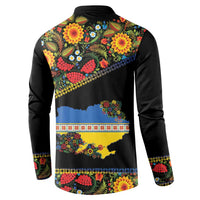 Petrykivka Ukrainian Folk Pattern Button Sweatshirt Golden Trident With Map