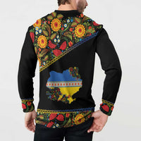 Petrykivka Ukrainian Folk Pattern Button Sweatshirt Golden Trident With Map
