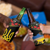 Petrykivka Ukrainian Folk Pattern 4 in 1 Can Cooler Tumbler Golden Trident With Map