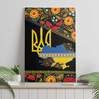 Petrykivka Ukrainian Folk Pattern Canvas Wall Art Golden Trident With Map