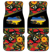 Petrykivka Ukrainian Folk Pattern Car Mats Golden Trident With Map