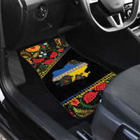 Petrykivka Ukrainian Folk Pattern Car Mats Golden Trident With Map