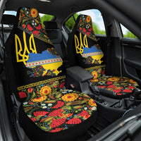 Petrykivka Ukrainian Folk Pattern Car Seat Cover Golden Trident With Map