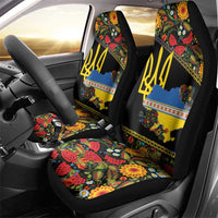 Petrykivka Ukrainian Folk Pattern Car Seat Cover Golden Trident With Map