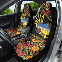 Petrykivka Ukrainian Folk Pattern Car Seat Cover Golden Trident With Map