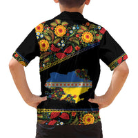 Petrykivka Ukrainian Folk Pattern Family Matching Summer Maxi Dress and Hawaiian Shirt Golden Trident With Map