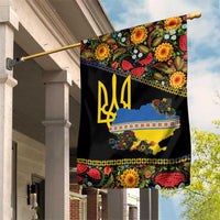 Petrykivka Ukrainian Folk Pattern Garden Flag Golden Trident With Map