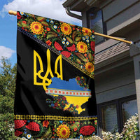 Petrykivka Ukrainian Folk Pattern Garden Flag Golden Trident With Map