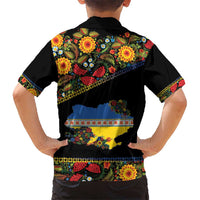 Petrykivka Ukrainian Folk Pattern Hawaiian Shirt Golden Trident With Map