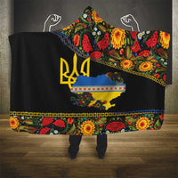 Petrykivka Ukrainian Folk Pattern Hooded Blanket Golden Trident With Map