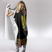 Petrykivka Ukrainian Folk Pattern Hooded Blanket Golden Trident With Map