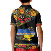 Petrykivka Ukrainian Folk Pattern Kid Polo Shirt Golden Trident With Map