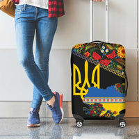 Petrykivka Ukrainian Folk Pattern Luggage Cover Golden Trident With Map
