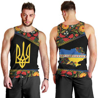 Petrykivka Ukrainian Folk Pattern Men Tank Top Golden Trident With Map